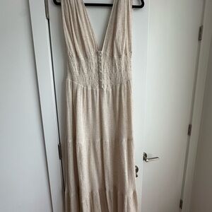 Smocked Waist Cream Maxi Dress
